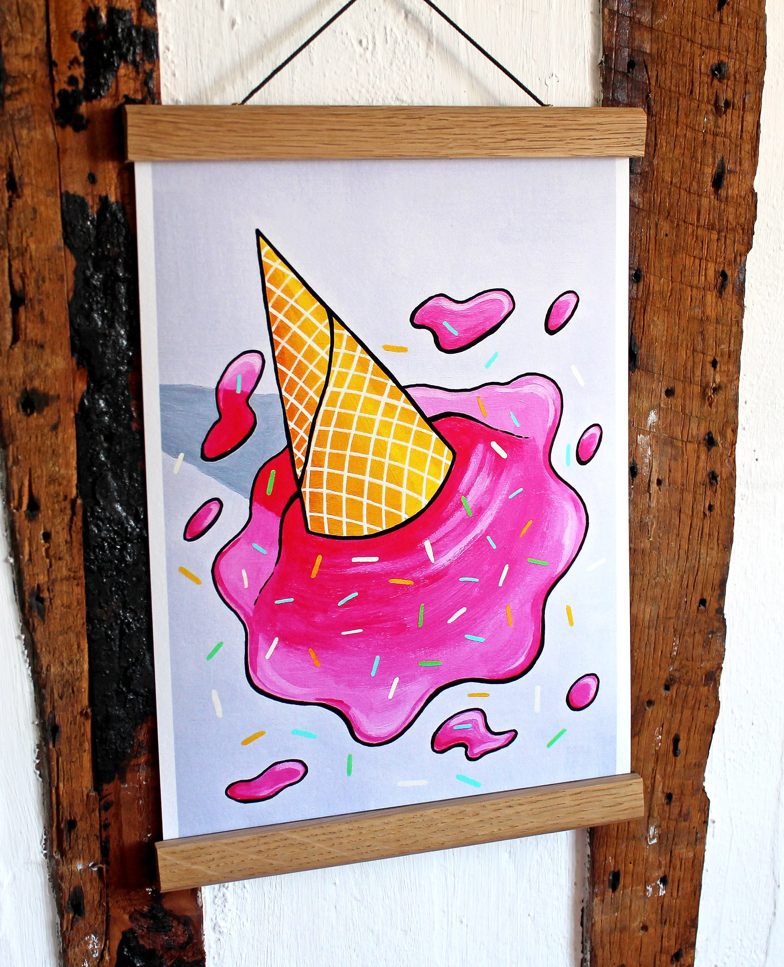 Dropped Ice Cream Colourful Pink Pop Art Print ready to frame
